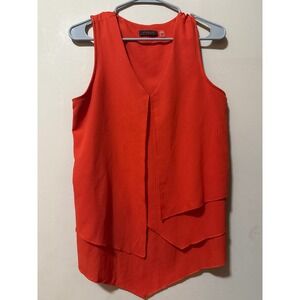 FYLO Women Orange Sleeveless V Neck Layered Cascade Tunic Top S
